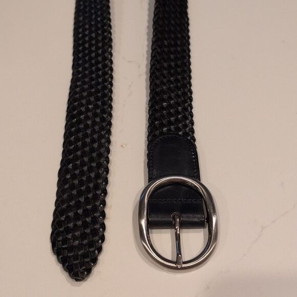 Talbots Black Woven Leather Belt Silver Oval Buckle Size M main image 5